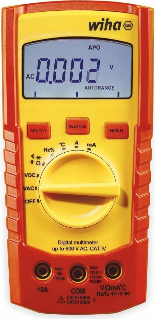 Wiha Digital Multimeter 0-600V AC DC 10A Temperatur Frequenz Kapazität 45218