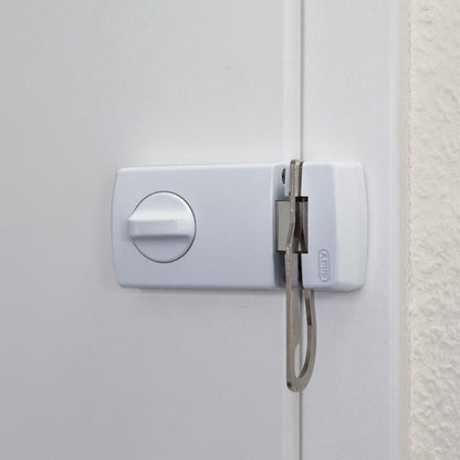 ABUS 2130 W Türzusatzschloss weiß Sperrbügel spaltbreit öffnen DIN L R