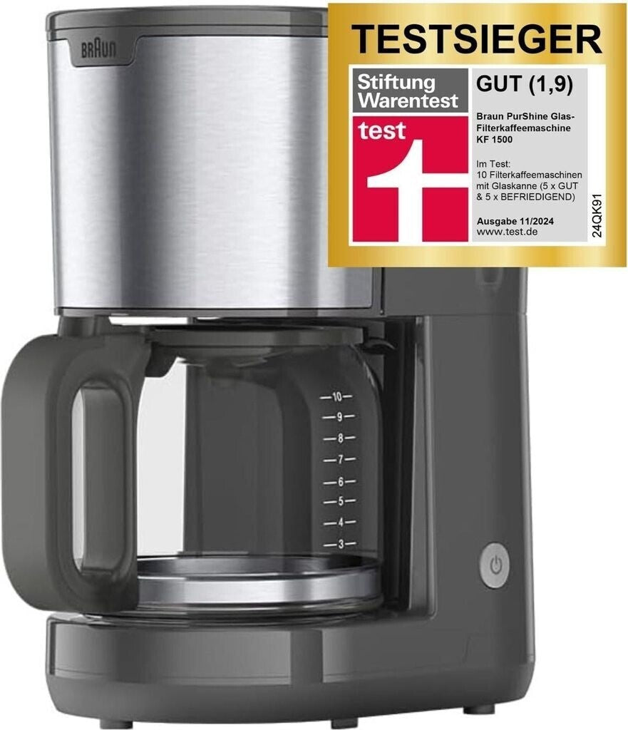 Braun Filterkaffeemaschine KF 1500 GY, OptiBrew System, 15 Tassen grau Edelstahl