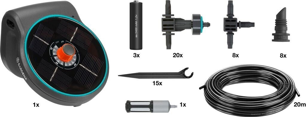 Gardena AquaBloom 13300-20 Solar Urlaubsbewässerung Set mit Tropfern Schlauch