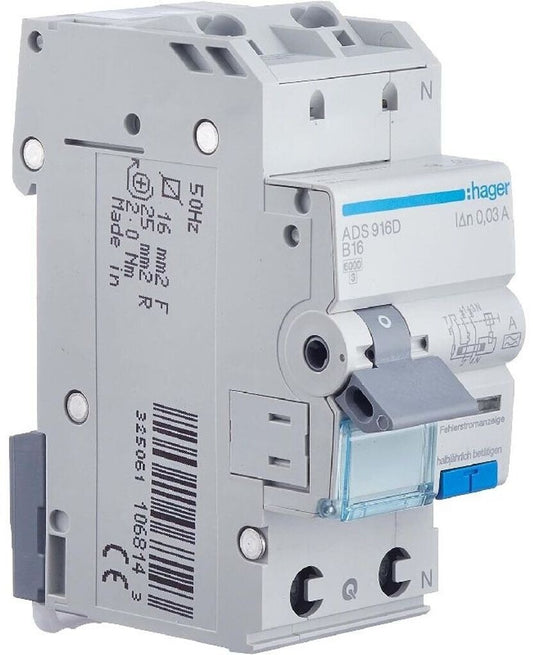 Hager ADS916D FI LS Schalter 1P+N B16 30mA Typ A 6kA QuickConnect
