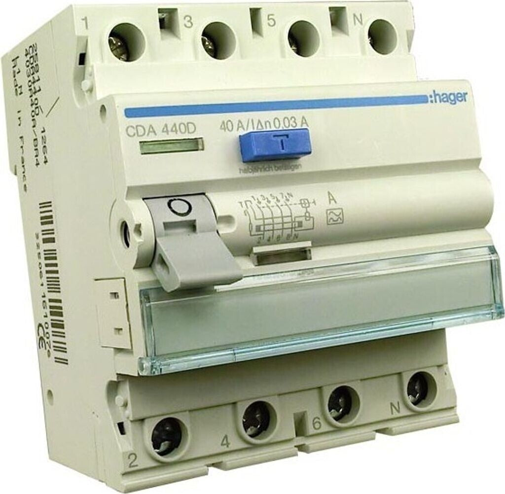 Hager Fehlerstromschutzschalter 40A 30mA Typ A 4-polig CDA440D