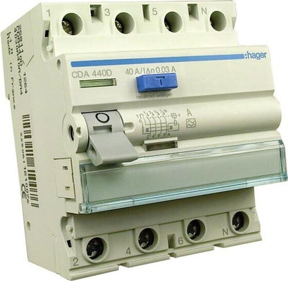 Hager Fehlerstromschutzschalter 40A 30mA Typ A 4-polig CDA440D