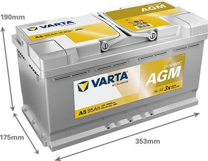Varta Dynamic AGM 95Ah A5 850A 12V Autobatterie (595901085) Start-Stop geeignet