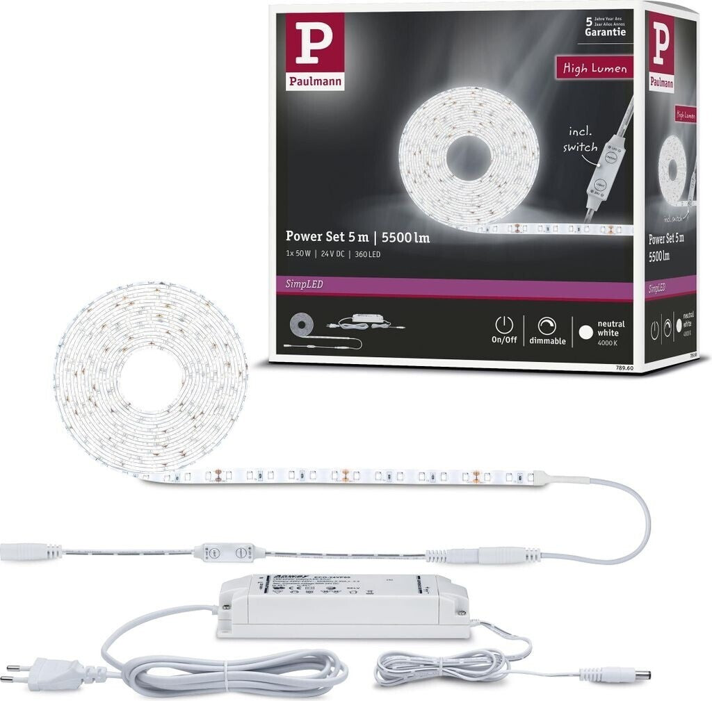 Paulmann SimpLED Power LED Strip Set 5m 4000K Neutralweiß Dimmbar 5500lm 78960