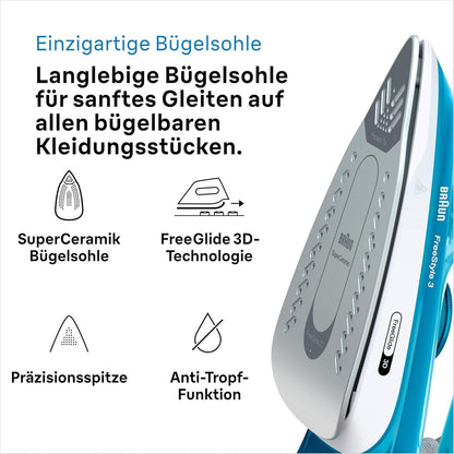 Braun FreeStyle 3 FI3144BL Dampfbügeleisen mit 3D-FreeGlide-Technologie