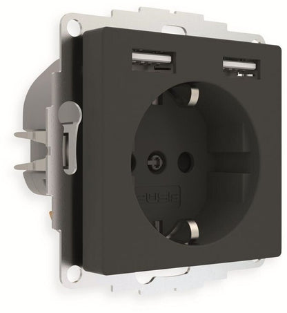 Steckdose Anthrazit Schutzkontakt mit 2x USB-A Unterputz Ladeadapter