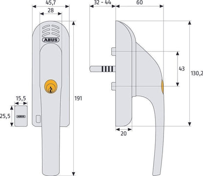 ABUS Alarm-Fenstergriff FG300A 71907 abschließbar 110 dB DIN L/R silber