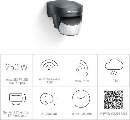 Steinel Bewegungsmelder IS 140-2 schwarz, 140° Bewegungsensor, 14 m