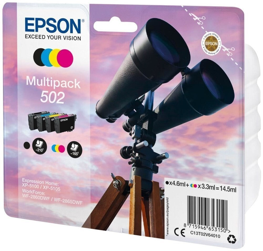 Epson 502 Multipack Tintenpatrone - Schwarz, Gelb, Cyan, Magenta (C13T02V64020)