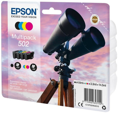 Epson 502 Multipack Tintenpatrone - Schwarz, Gelb, Cyan, Magenta (C13T02V64020)