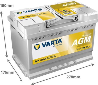 Varta Dynamic AGM 70Ah A7 760A 12V Autobatterie (570901076) Start-Stop geeignet