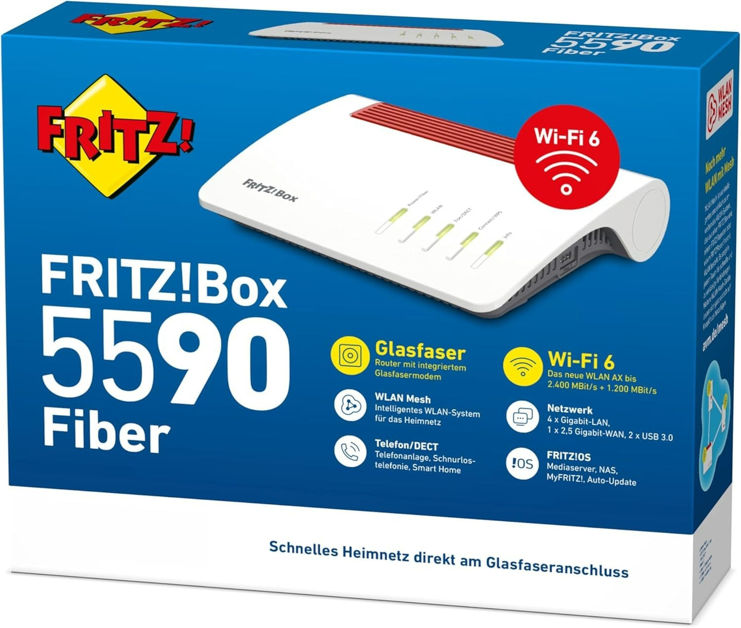 AVM Fritz Box 5590 Fiber High-End Glasfaser Router Wi-Fi 6 AX DECT Mesh Router