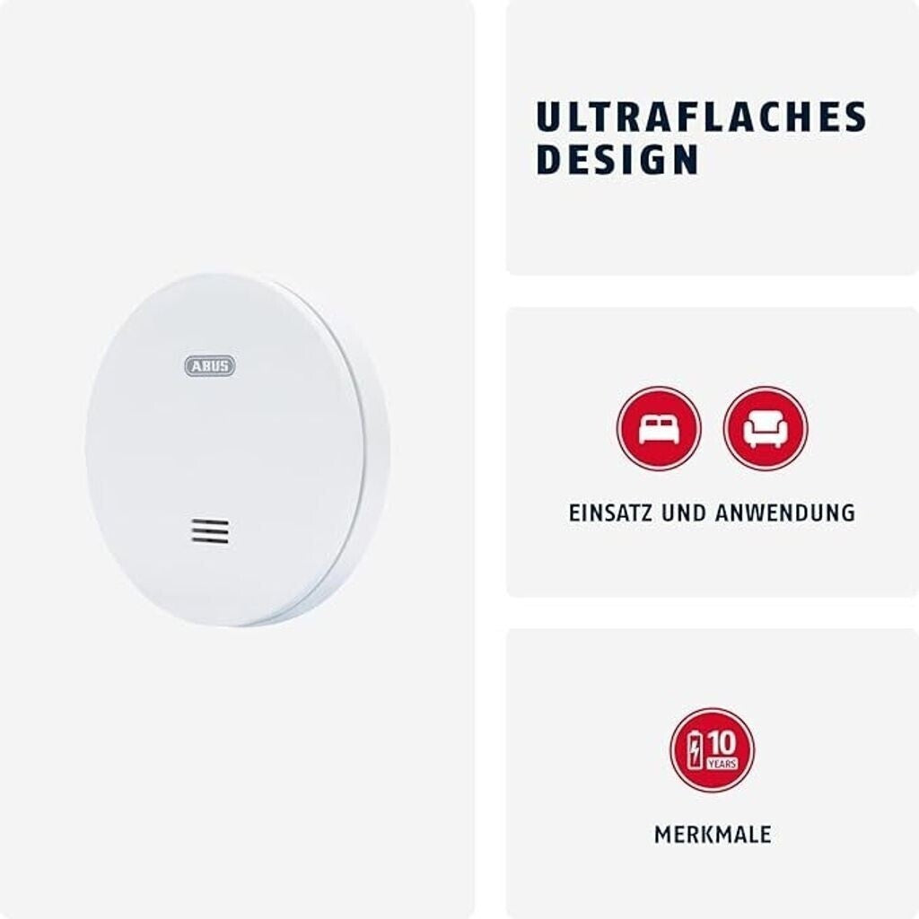 ABUS RWM160 Rauchwarnmelder 10 Jahre Batterie ultraflach 85 dB Q-Label