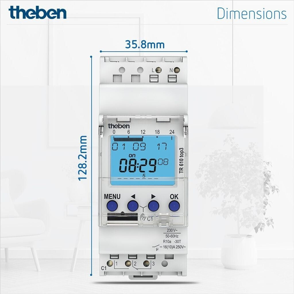 Theben TR 610 top3 digitale Zeitschaltuhr DIN-Schiene 1 Kanal 16A 6100130