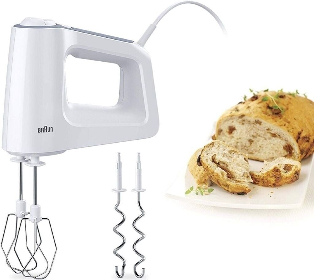 Braun MultiMix 3 HM 3100 Handmixer 500W 5 Stufen Turbo Knethaken Rührbesen Weiß