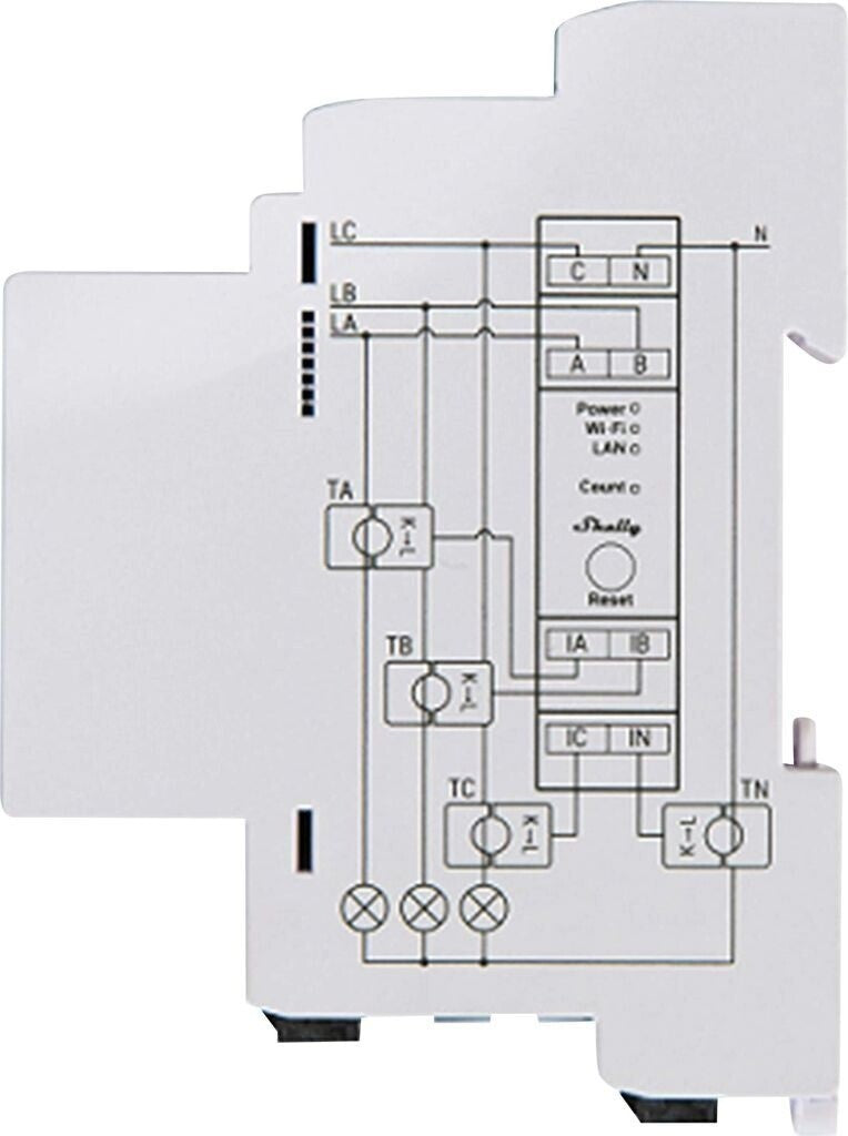 Shelly Pro 3EM 120A 3-Phasen Stromzähler WLAN LAN Bluetooth DIN-Schiene 38002352