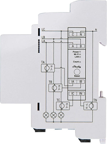 Shelly Pro 3EM 120A 3-Phasen Stromzähler WLAN LAN Bluetooth DIN-Schiene 38002352