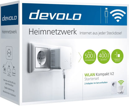 devolo WLAN Kompakt V2 Starterset 2 Adapter Powerline 500 WLAN 300