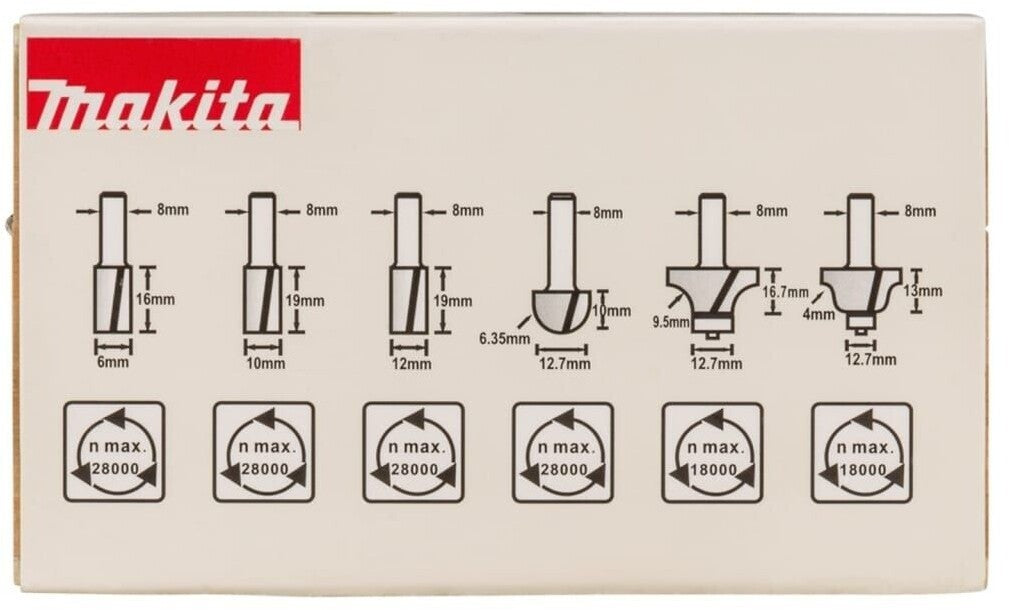 Makita D-53540 Fräser Set 8mm 6 teilig Nutfräser Oberfräse Holz