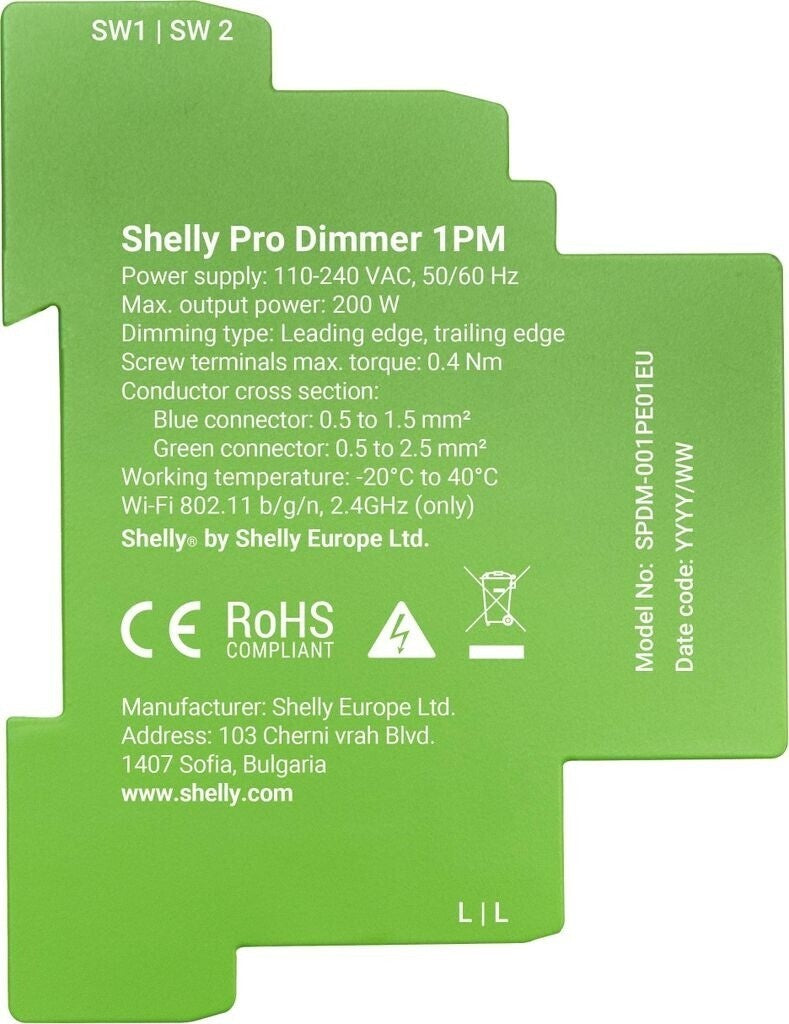 Shelly Pro Dimmer 1PM WLAN LAN Bluetooth Hutschiene Leistungsmessung