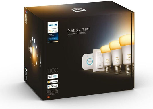Philips Hue White Ambiance Starter Set E27 – 3 Lampen 1100 lm, Bridge + Dimmer