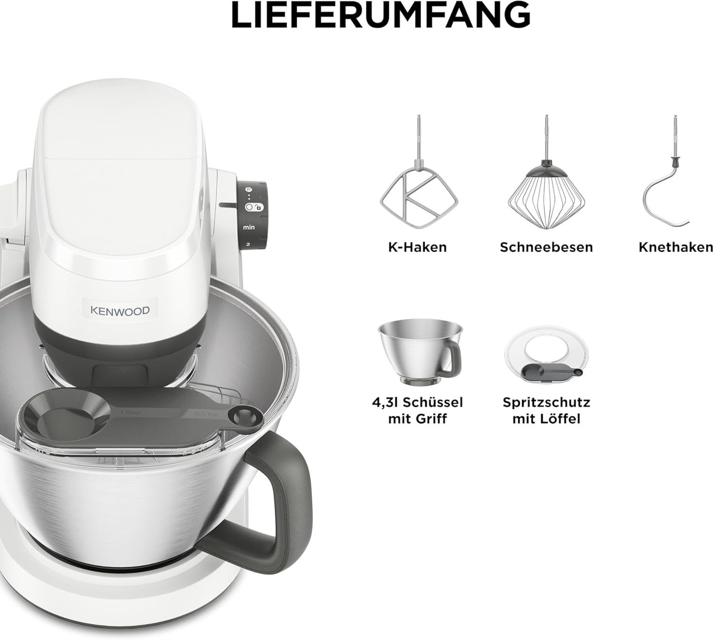 Kenwood Multi Tasker KHC30.000WH Küchenmaschine 1000W 4,3L Grau Weiß Zubehör