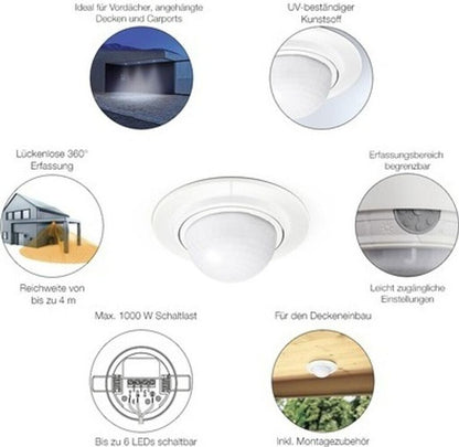 Steinel Einbau-Bewegungsmelder IS 360-1 weiß,  1000 W , 360° Sensor 4m