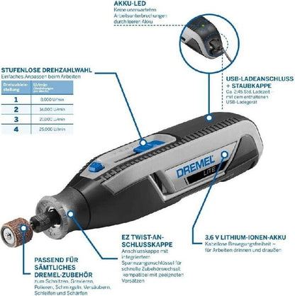 Dremel Lite 7760-15 tragbar 3,6V Set mit 15 Zubehör polieren schleifen gravieren