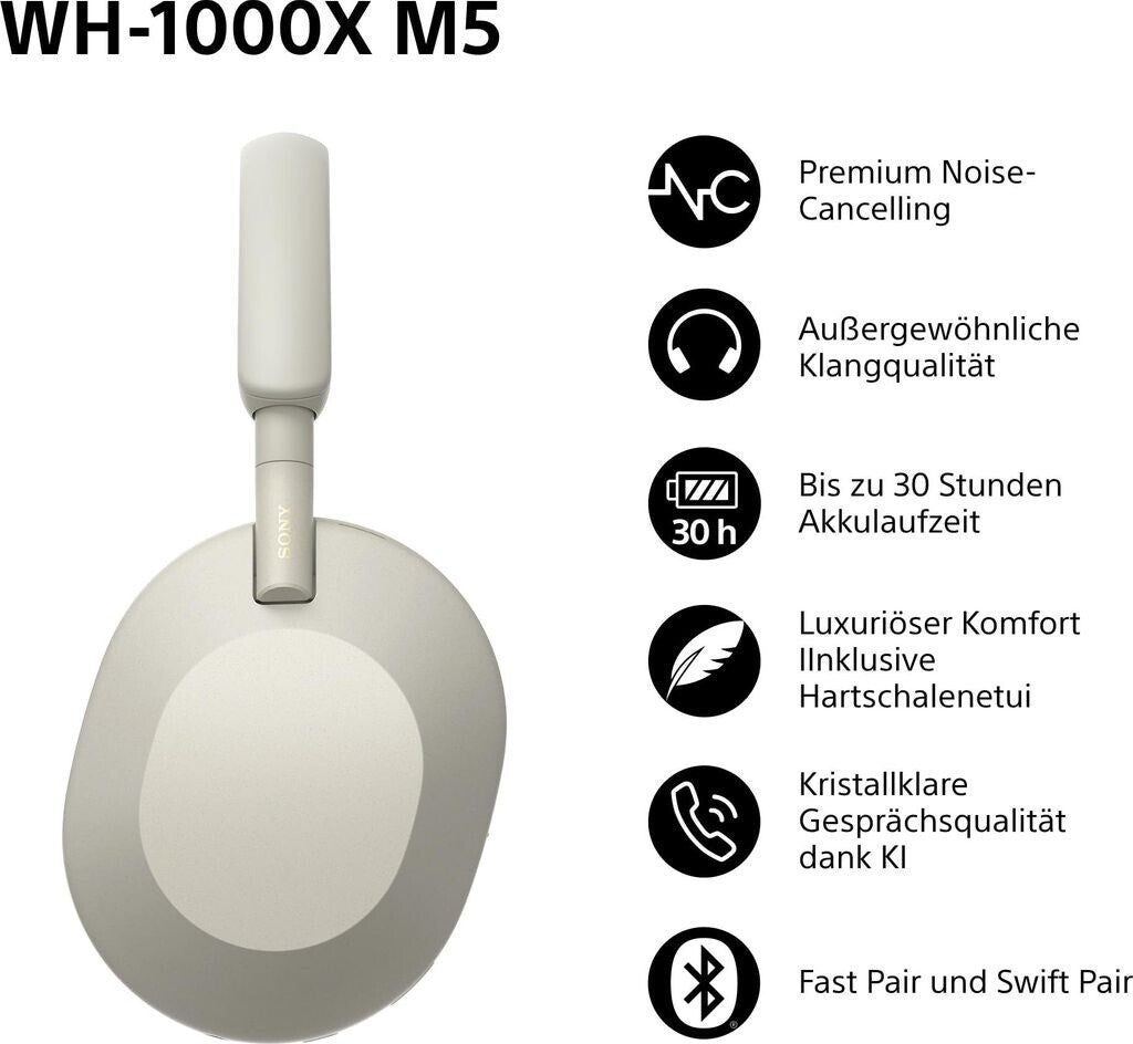 Sony WH-1000XM5 Noise Cancelling Wireless Kopfhörer Bleutooth Headphones  Silber