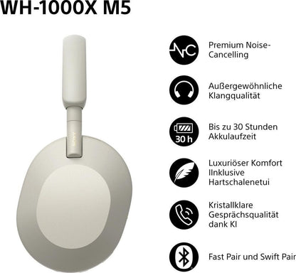 Sony WH-1000XM5 Noise Cancelling Wireless Kopfhörer Bleutooth Headphones  Silber