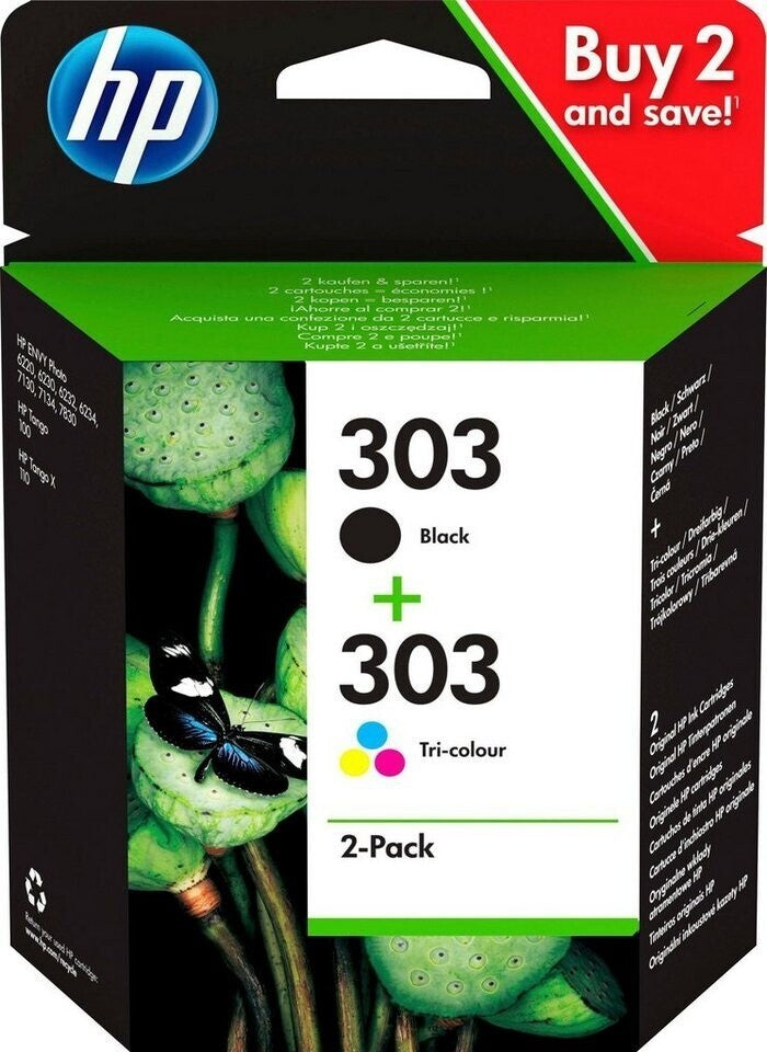 HP 303 Original Druckerpatronen Multipack Schwarz Farbe 3YM92AE 2er-Pack Neu