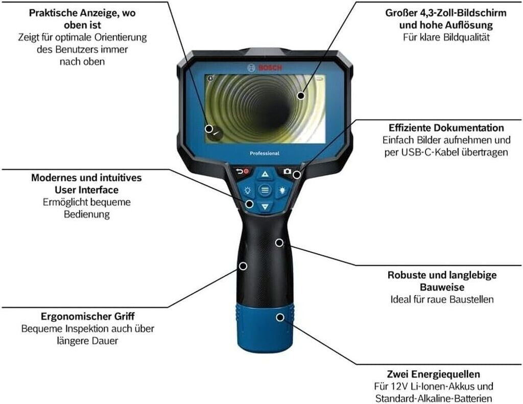 BOSCH Professional(0601241500)Akku-Inspektionskamera GIC 12V-4-23 C NEU & OVP