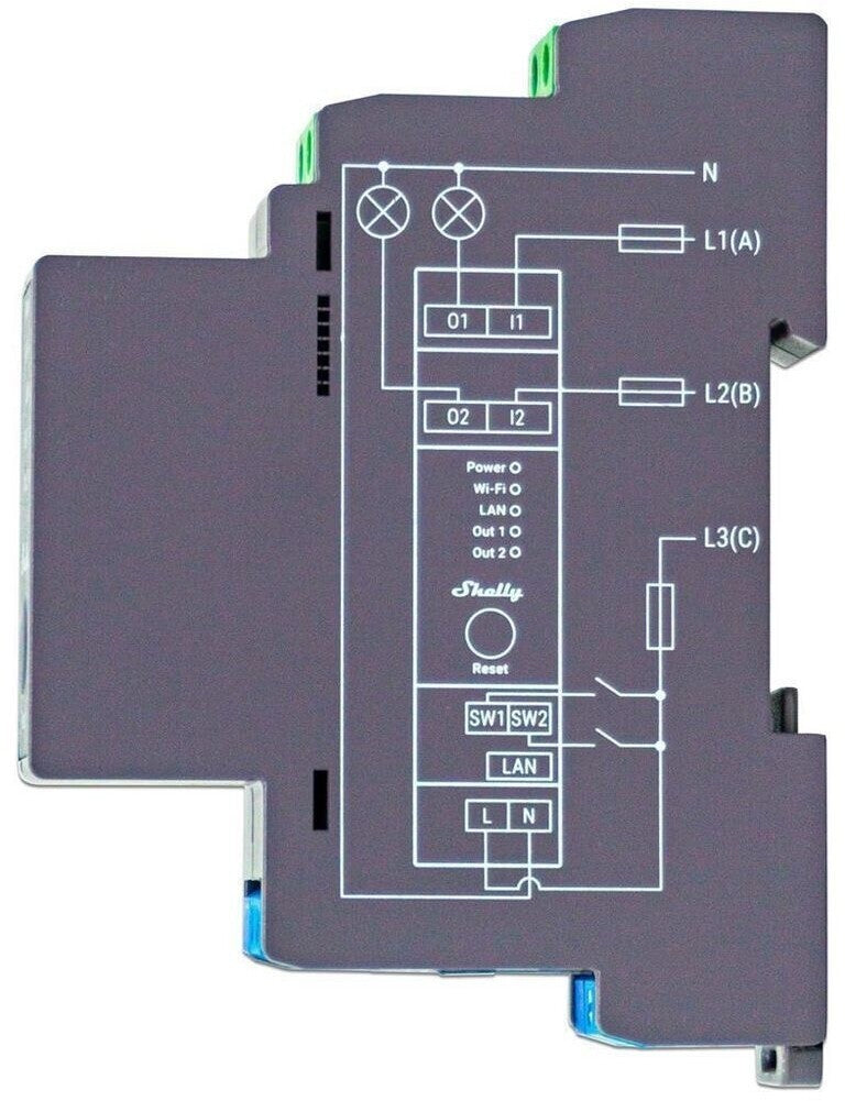 Shelly Pro 2 DIN-Schienen Schaltmodul 2 Kanal 16A WLAN LAN Bluetooth
