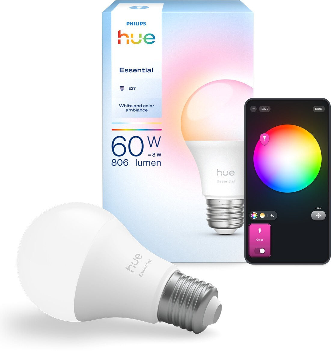 Philips Hue Essential A60 E27 8W 806lm White Color LED Smart RGB 929004235401