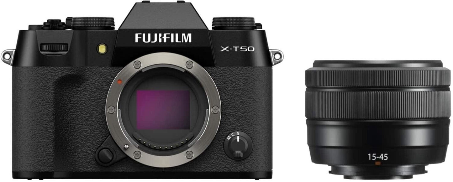 FUJIFILM X-T50 schwarz + XC 15-45 mm 3.5-5.6 OIS PZ schwarz, Kamerakit Neu & OVP