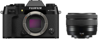 FUJIFILM X-T50 schwarz + XC 15-45 mm 3.5-5.6 OIS PZ schwarz, Kamerakit Neu & OVP