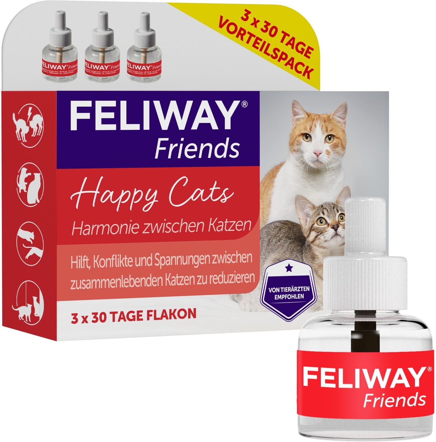 FELIWAY FRIENDS 3x30 Tage Vorteilspack- Pheromone Lösung bei Stress mit Katzen