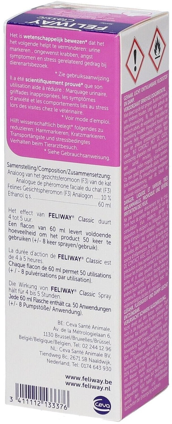 FELIWAY Classic Spray, 60ml - Für zusätzliche Enstpannung, Zuhause und auf Reise