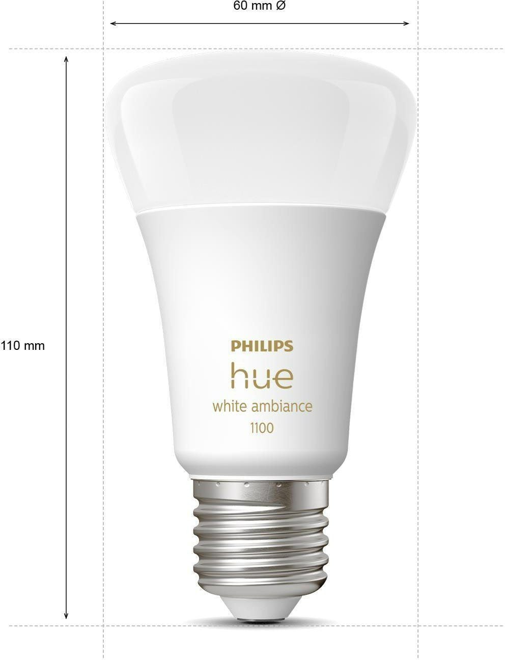 Philips Hue White Ambiance Starter Set E27 – 3 Lampen 1100 lm, Bridge + Dimmer