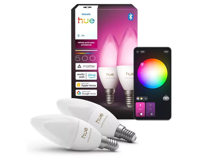 Philips Hue B39 E14 LED Kerzenlampen 2er Set RGBW 500lm Bluetooth Zigbee Neu