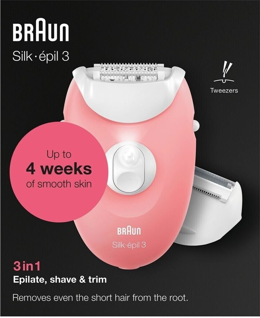 Braun Silk-epil 3 Epilierer 3-277 Set mit Rasieraufsatz Trimmeraufsatz