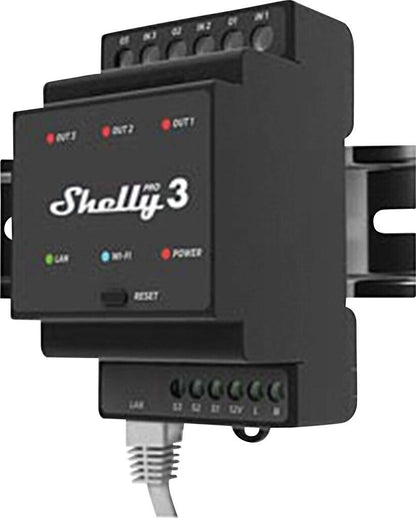 Shelly Pro 3 3-Kanal DIN-Schienen-Schaltmodul - Schwarz, 96x53x59mm
