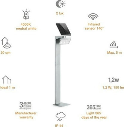 Steinel Solar Stehleuchte 1,2W 150 lm 3000/4000 K H 117,8 cm Xsolar GL-S SI silb