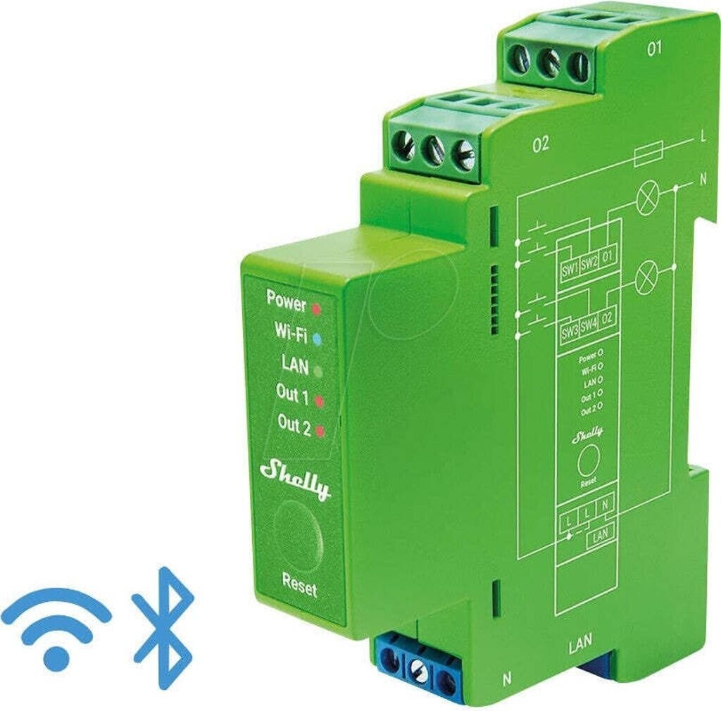 Shelly Pro Dimmer 2PM grün 2-Kanal Smart Dimmer DIN-Schiene LAN WLAN