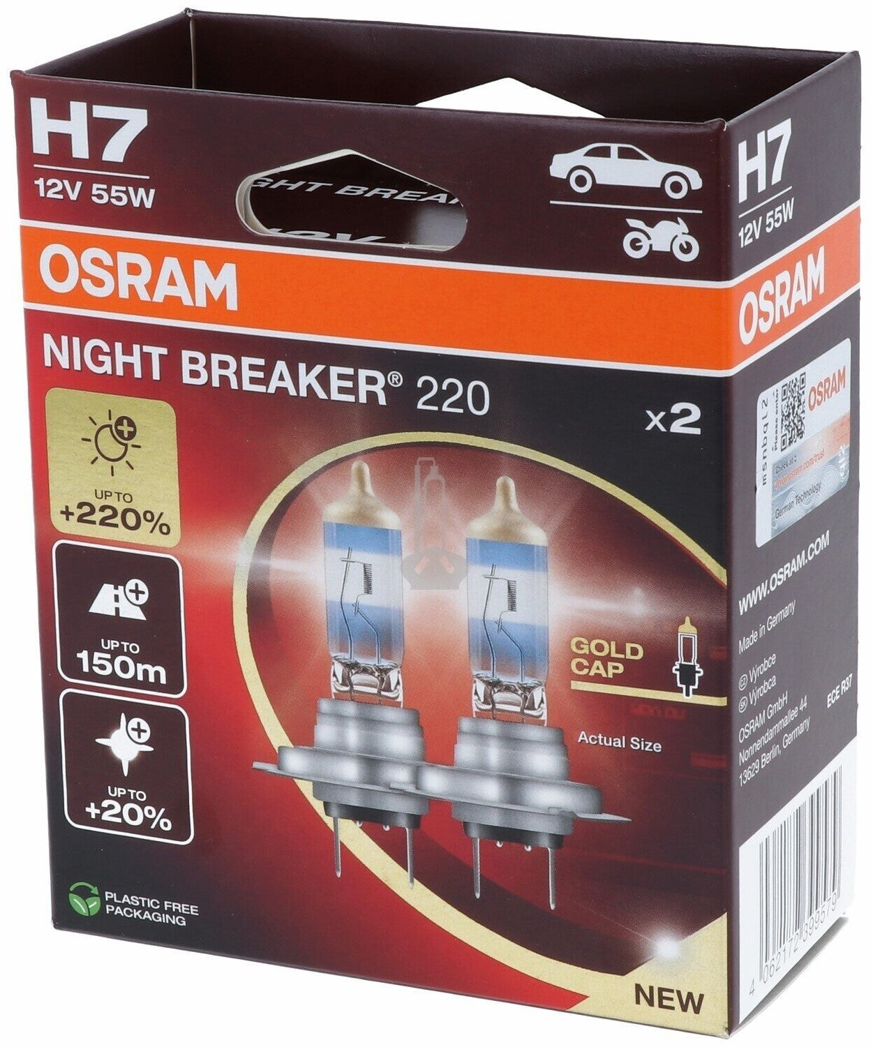 OSRAM H7 Night Breaker 220 Duo Box PX26d 12V 55W 64210NB220-2HB
