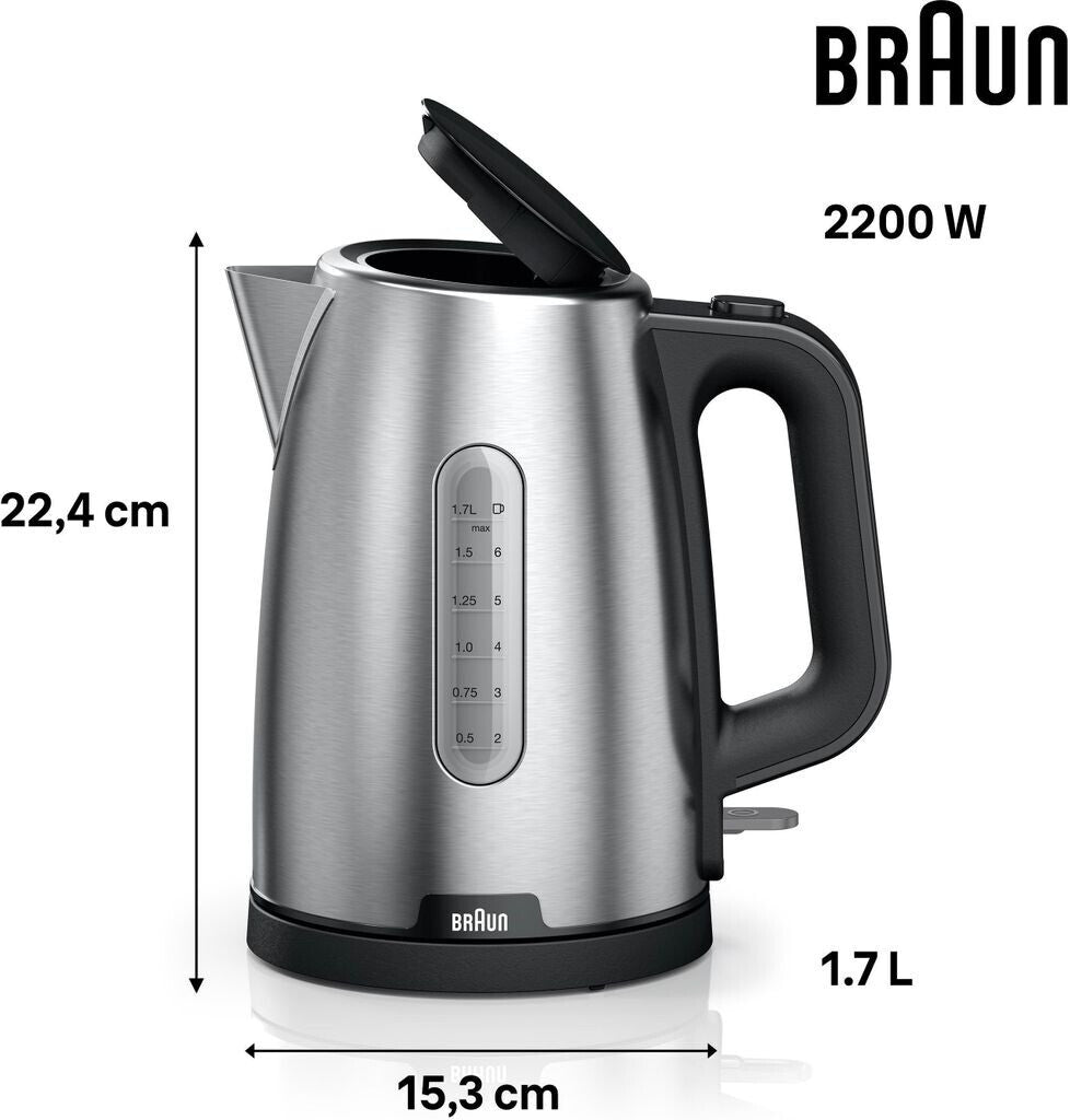 Braun PurShine WK1500BK Wasserkocher 1,7L 2200W Edelstahl Schwarz Küche Neu