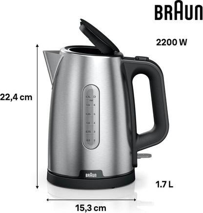 Braun PurShine WK1500BK Wasserkocher 1,7L 2200W Edelstahl Schwarz Küche Neu