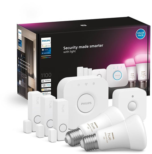 Philips Hue Secure Starter-Set E27 Lampen und Sensoren E27 White & Color Lampen